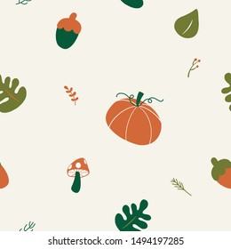 Seamless fall autumn pattern in doodle style