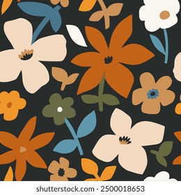 Seamless fall floral pattern. Botanical autumn texture, design for fabric, apparel, digital papers. Vector illustration