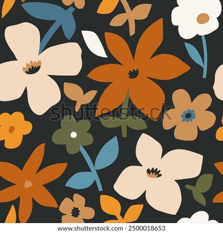 Seamless fall floral pattern. Botanical autumn texture, design for fabric, apparel, digital papers. Vector illustration
