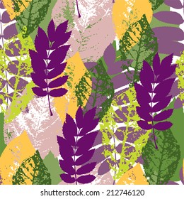 Seamless fall leaf vector pattern, autumn background in grunge style