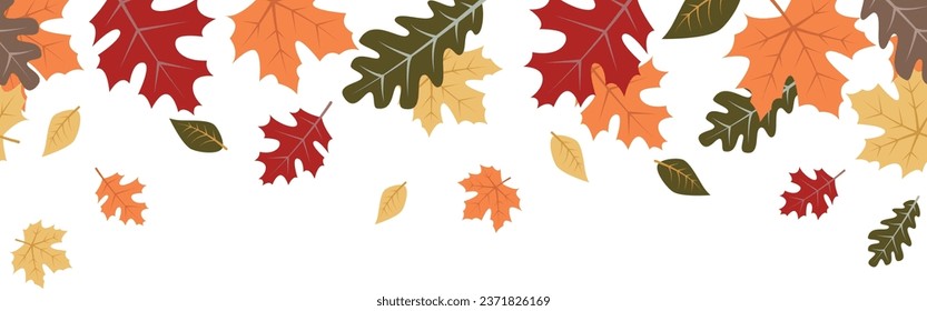 Seamless Fall leaves border. Autumn leaves overlay.