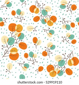 Seamless fall leaves pattern. Fall colors. Fashion design. Retro background