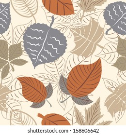 Seamless Fall Pattern Background with Leaves in Vector