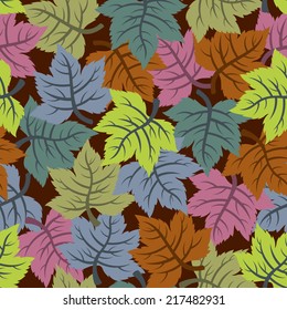 Seamless fall pattern with colorful autumn leaves