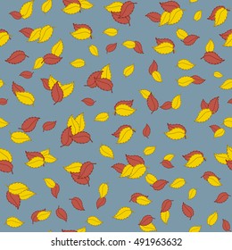Seamless fall pattern with red and yellow leaves. Hand-drawn vector autumn background with botanical elements. 