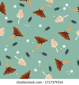 Seamless fall pattern set with dry flowers. Botanical Background for Printing