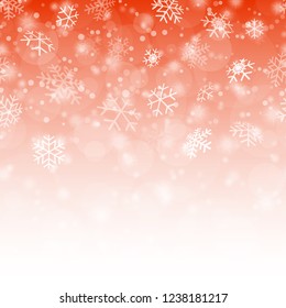 seamless fall of snow flakes and red colored background
