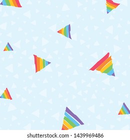 Seamless Fallen Pastel Colored Scribble Rainbow Flag Triangles Light Blue Background Vector Pattern