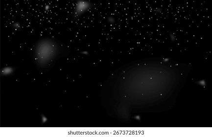 Fondo de copos de nieve que cae sin fisuras. Partículas de polvo de invierno blanco en el cielo azul azulado. Textura nevada estacional para el diseño de febrero, escenas de vacaciones y Fondos de pantalla de naturaleza. Copos de nieve al azar. Vector  
