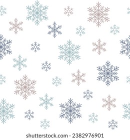 Seamless falling snowflakes on white background. Design texture winter season for prints.Vector illustration.