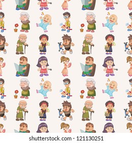 seamless family pattern,cartoon vector illustration