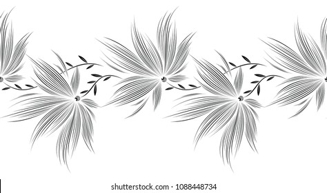 Seamless fancy black and white floral border