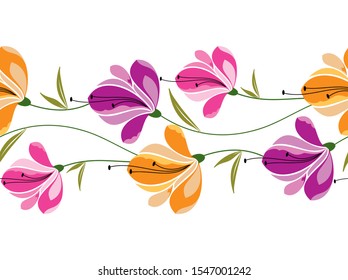 Seamless fancy vector floral border