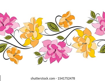 Seamless fancy vector rose flower border