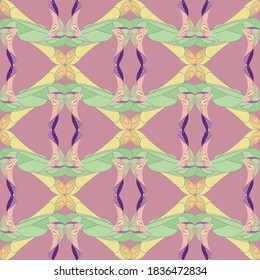 Seamless fantastic pattern in Art Nouveau style for design of fabrics or gift paper in restrained colors.