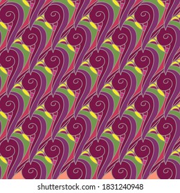 Seamless fantastic pattern on a red background for gift paper and fabric design.