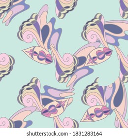 Seamless fantastic pattern with various design elements in pastel colors for gift paper.