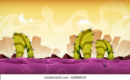 Seamless Fantasy Alien Landscape For Game Ui/
Illustration of a cartoon seamless funny sci-fi alien planet landscape, with strange vegetation, geological shapes and layers for parallax, for ui game