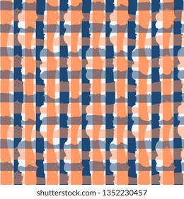 Seamless fantasy checkered pattern in blue and orange colors.