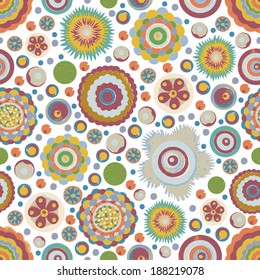 Seamless fantasy flower, plant vector pattern cheer up background. Made of acrylic, watercolor, handmade, from original canvas art. Grunge paint with brush stroke effect and scratches. 3D Shadows. 