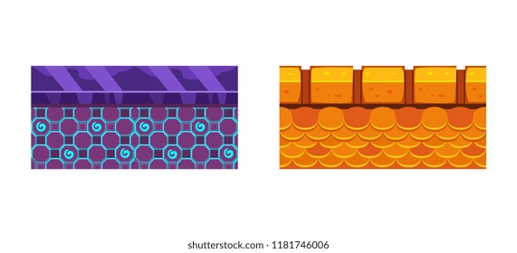 Seamless fantasy ground textures, endless platforms for game user interface, element for mobile or computer games vector Illustration