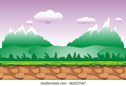 Paisagem de fantasia perfeita, fundo de jogo de vetor com camadas separadas para efeito de paralaxe