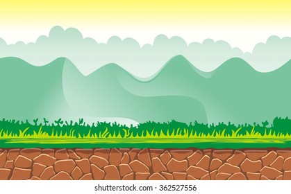 Seamless fantasy landscape, vector game background with separated layers for parallax effect