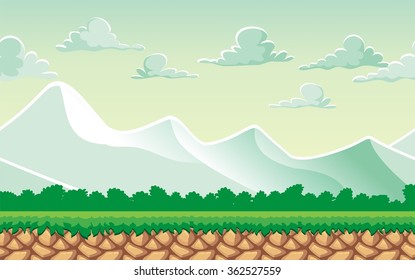 Seamless fantasy landscape, vector game background with separated layers for parallax effect
