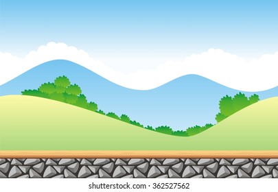 Seamless fantasy landscape, vector game background with separated layers for parallax effect