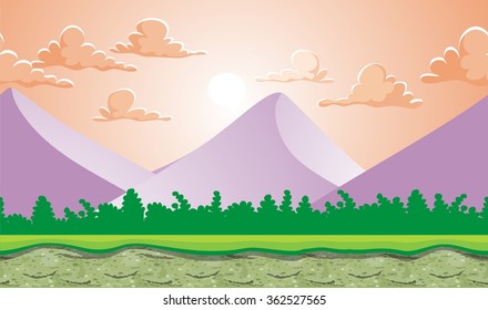 Seamless fantasy landscape, vector game background with separated layers for parallax effect
