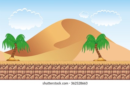 Seamless fantasy landscape, vector game background with separated layers for parallax effect