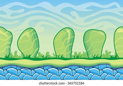 Seamless fantasy landscape, vector game background 
with separated layers for parallax effect
