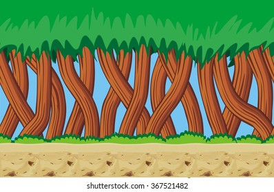 Seamless fantasy landscape, vector game background 
with separated layers for parallax effect