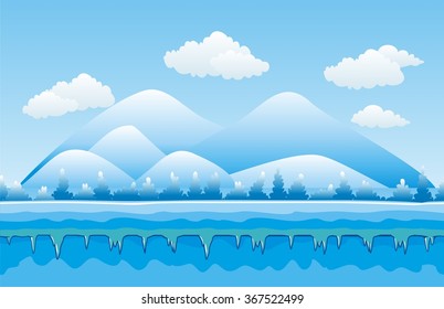 Seamless fantasy landscape, vector game background 
with separated layers for parallax effect