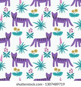 Seamless fantasy nature and animals pattern