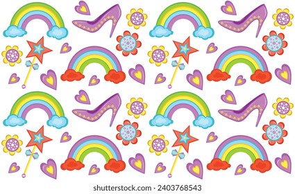 Seamless fashion accessories pattern. Seamless pattern with colorful crown in cartoon style. Trendy fashion accessories and clothing vector 