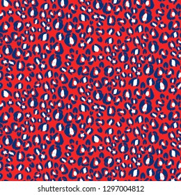 Seamless fashion animal skin abstract vector red and blue seamless pattern.
