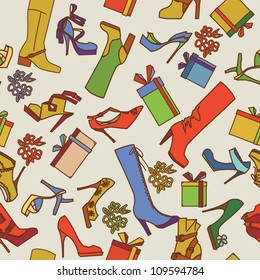 Seamless fashion background with footwear and box