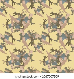 Seamless fashion beige and navy and gray and khaki urban UFO or desert camouflage. Camo repeat pattern - vector concept of modern military cloth print, wallpaper, backdrop or wrapping paper.