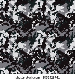 Seamless fashion black and gray camouflage pattern vector. Dark urban camo backdrop, print for clothes or another masking surfaces, wallpaper or wrapping paper