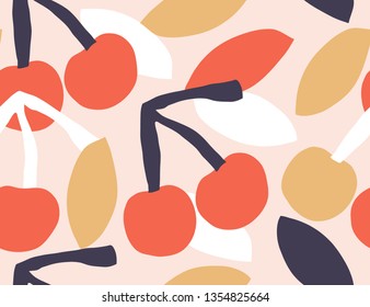 Seamless fashion cherries pattern. Modern fashionable template for design.