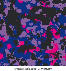 Seamless fashion digital pixel blue and pink camouflage pattern vector