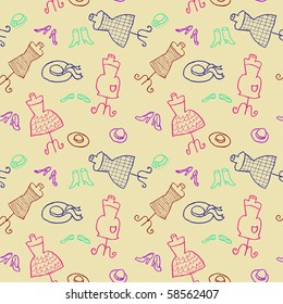 Seamless fashion doodles pattern in cartoon style