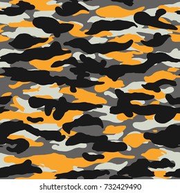 Seamless Fashion Gray Black And Orange Wide Camo Pattern Vector