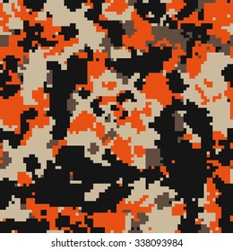 Seamless Fashion Gray Orange And Black Digital Pixel Camouflage Pattern Vector