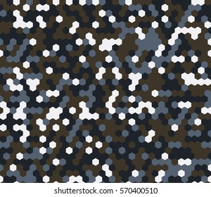 Seamless fashion marine blue and brown hexagonal camo pattern vector