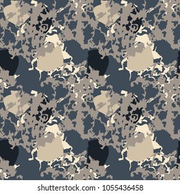 Seamless fashion navy, black and sandy beige camouflage pattern vector. Urban camo repeat backdrop, print for clothes or another masking surfaces, wallpaper or wrapping paper