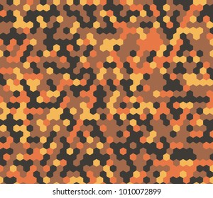 Seamless fashion orange and black hexagonal camo pattern vector