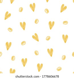 seamless fashion pattern background with hand draw yellow simple heart and dot shape