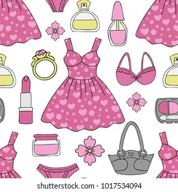 Seamless fashion pattern. Clothes and accessories. Vector illustration.
